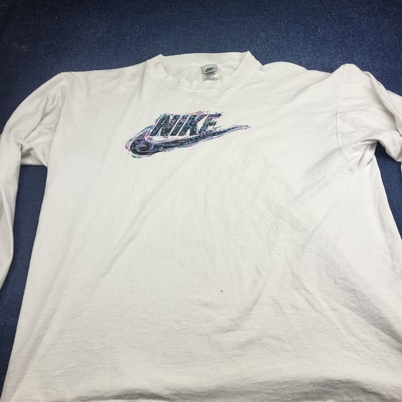Nike Other - Vintage Nike Silver Tag Long Sleeve Graphic T-Shirt White Large Made in USA 90s